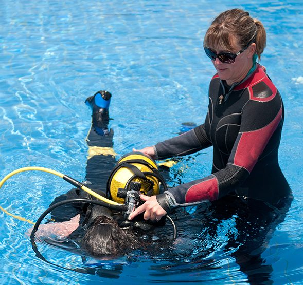 Diver exploring coral reef